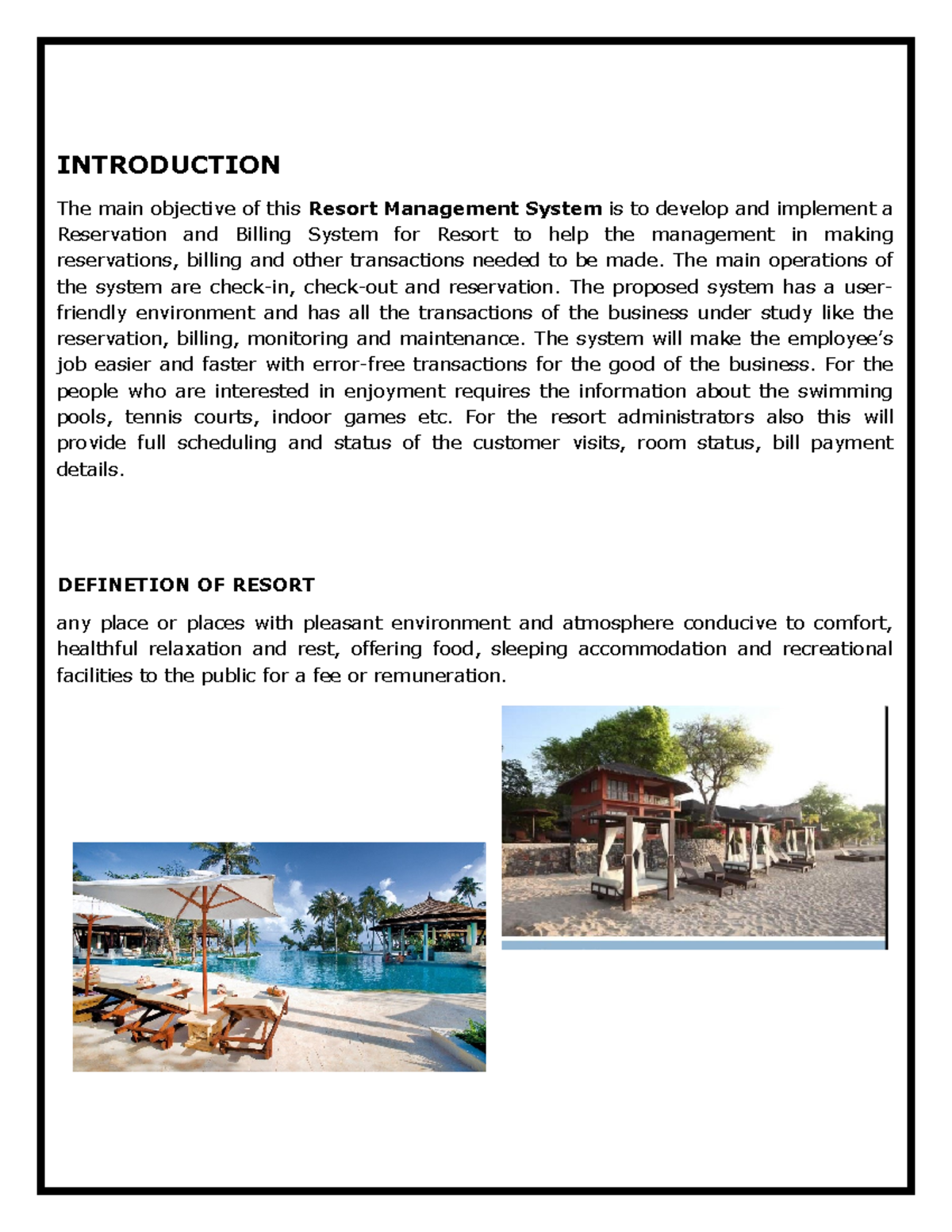 resort management system thesis pdf