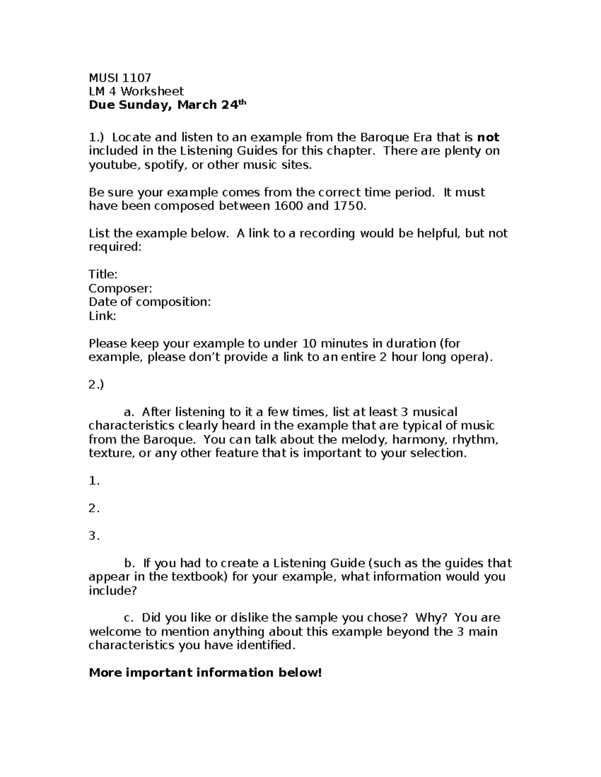 LM 4 Worksheet - MUSI 1107 LM 4 Worksheet Due Sunday, March 24th 1 ...