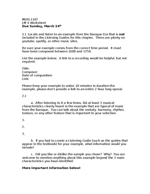 LM 2 Form Worksheet - MUSI 1107 Form Worksheet Due Sunday, February ...