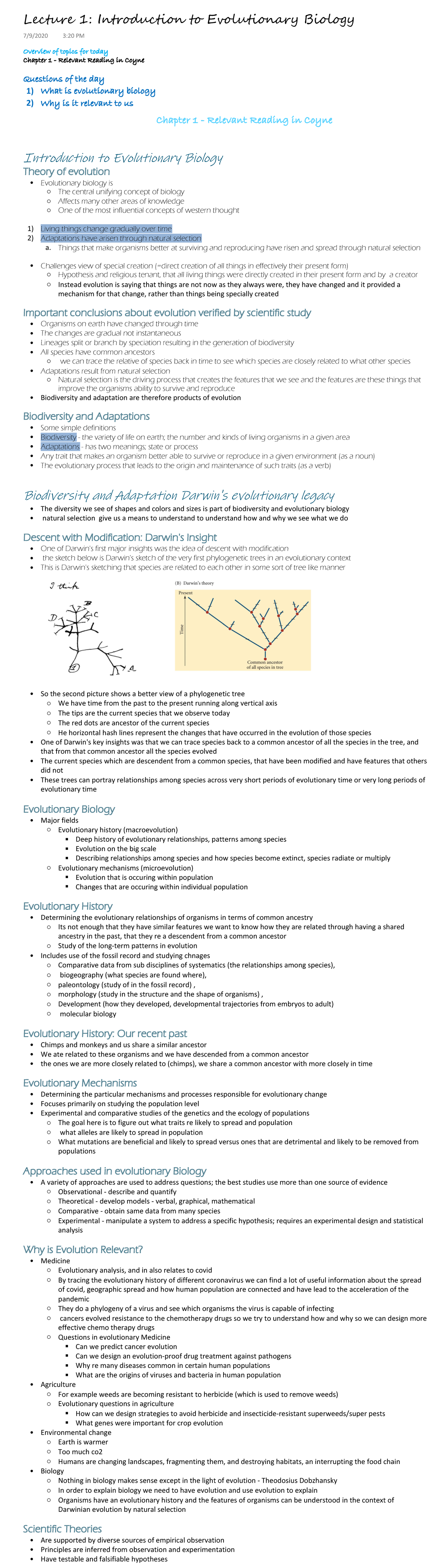 Lecture 1 Introduction to Evolutionary Biology - Overview of topics for ...