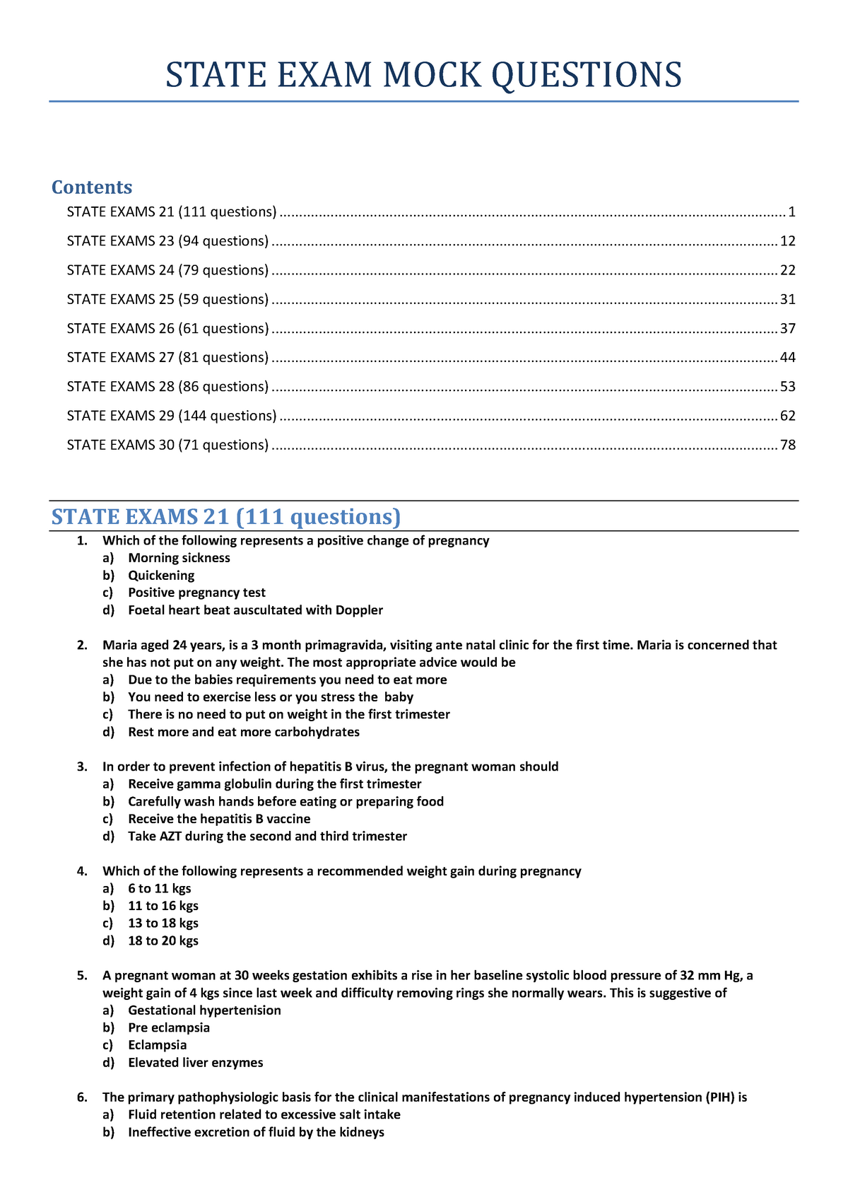 StateEXAMMOCK Questions1 STATE EXAM MOCK QUESTIONS Contents STATE