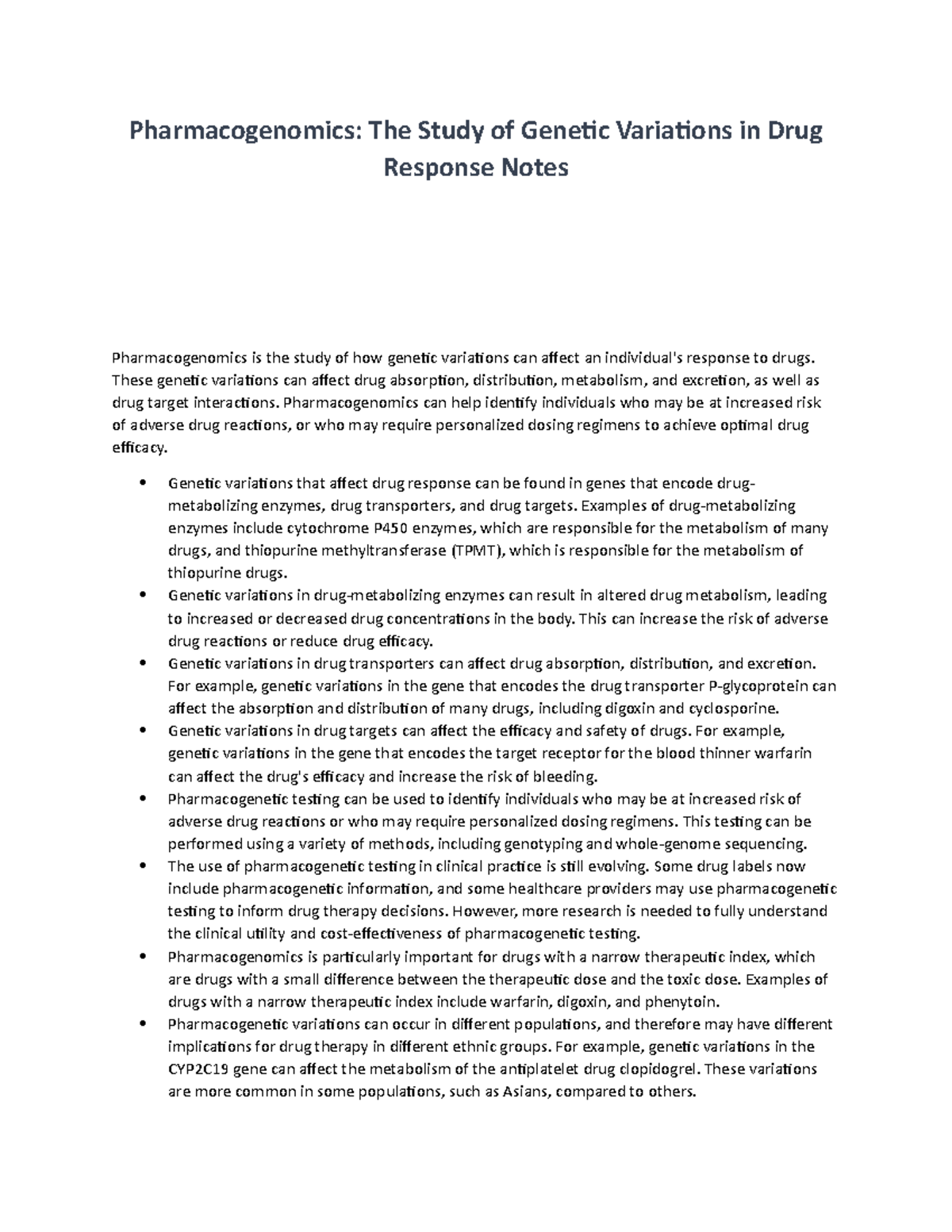 Pharmacogenomics: The Study Of Genetic Variations In Drug Response ...