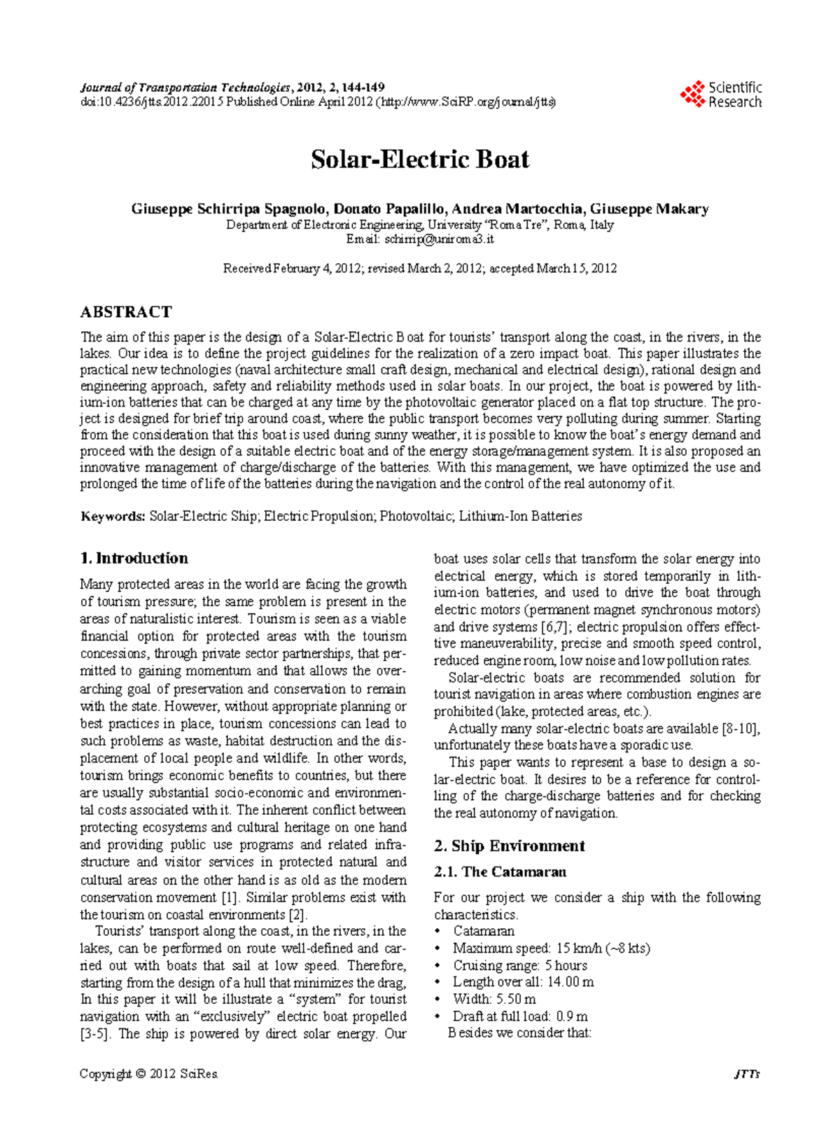 SolarElectric Boat Project report Journal of Transportation