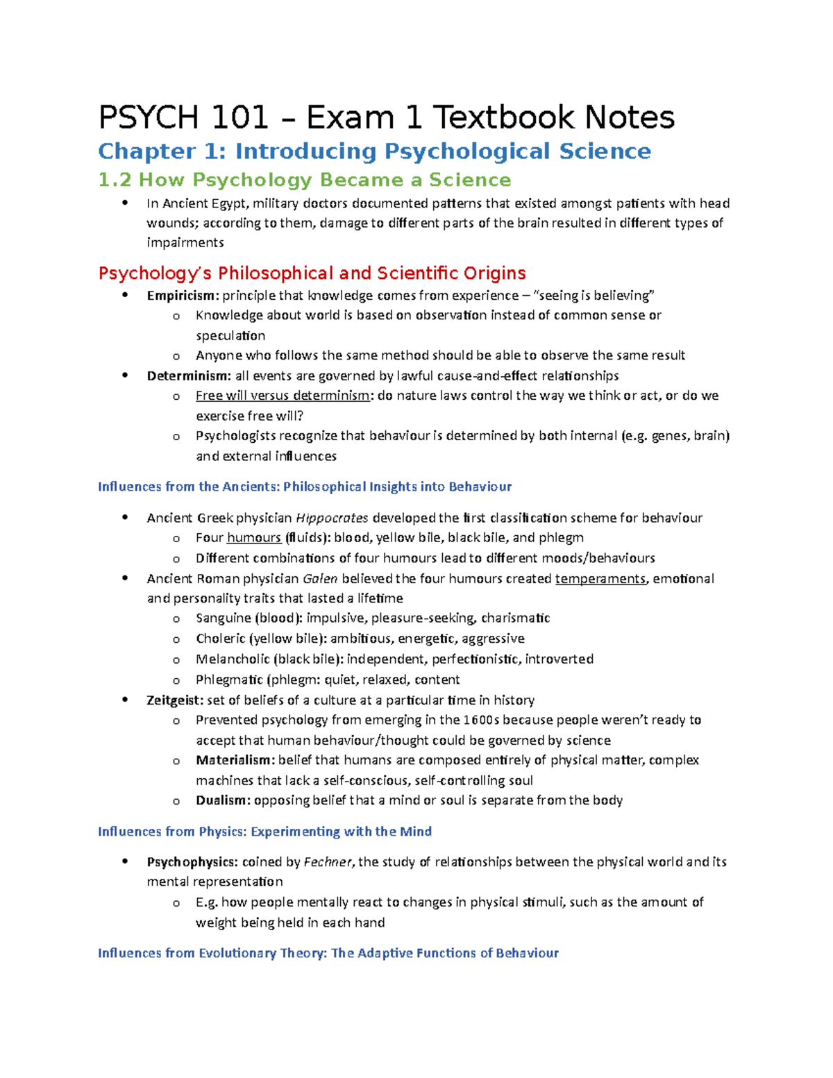 Introductory Psychology-Notes-1 - PSYCH 101 – Exam 1 Textbook Notes ...