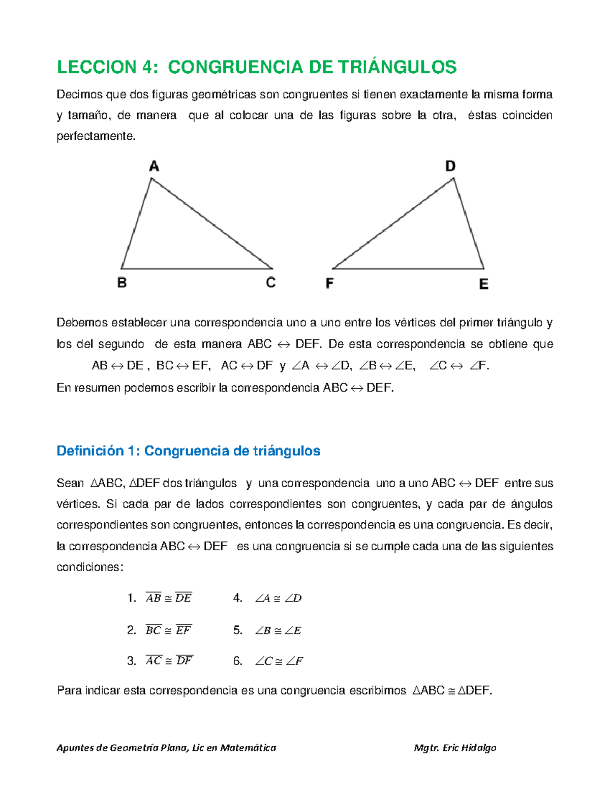 Lección 4 Congruencia De Triángulos Leccion 4 Congruencia De TriÁngulos Decimos Que Dos 5434