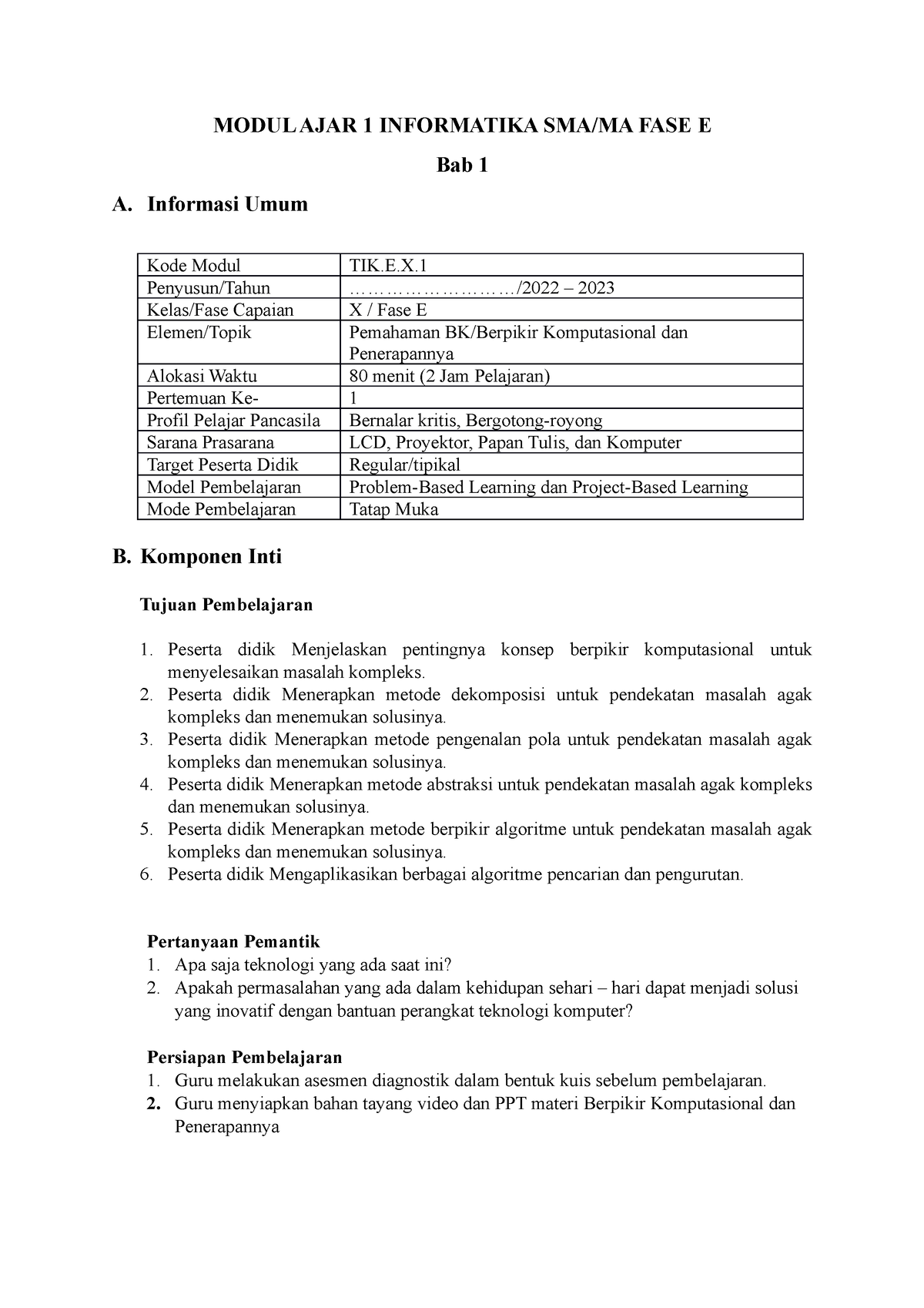 Perangkat Modul Ajar Informatika Bab 1 - MODUL AJAR 1 INFORMATIKA SMA ...