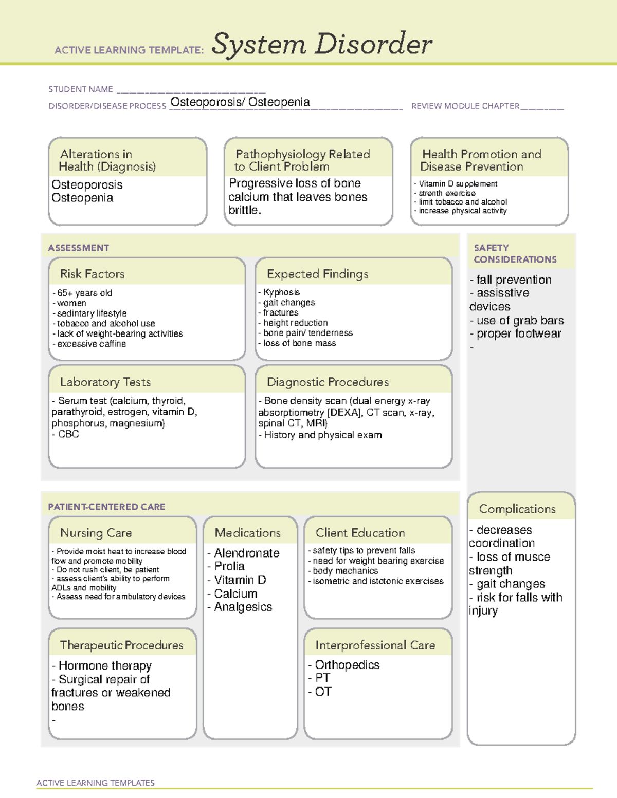 Osteoporosis Osteopenia Template - Active Learning Templates System 