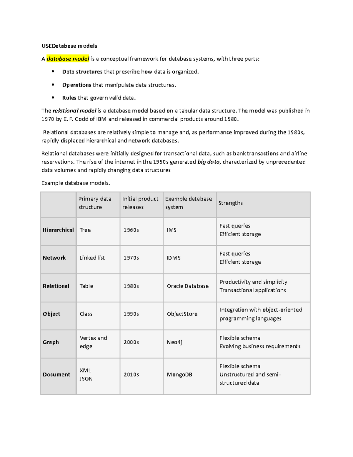2.1 2.2 Database models - USEDatabase models A database model is a ...