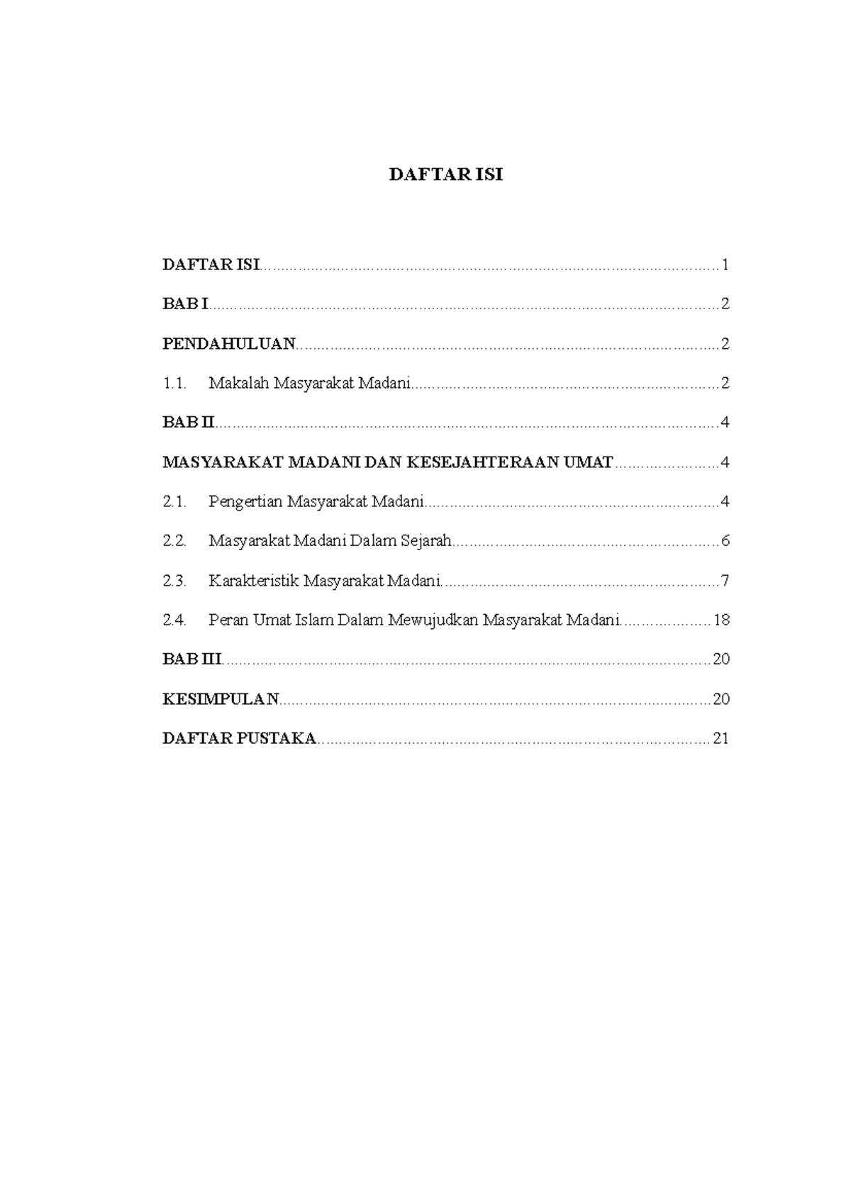 Pdf Makalah Masyarakat Madani - DAFTAR ISI - Studocu