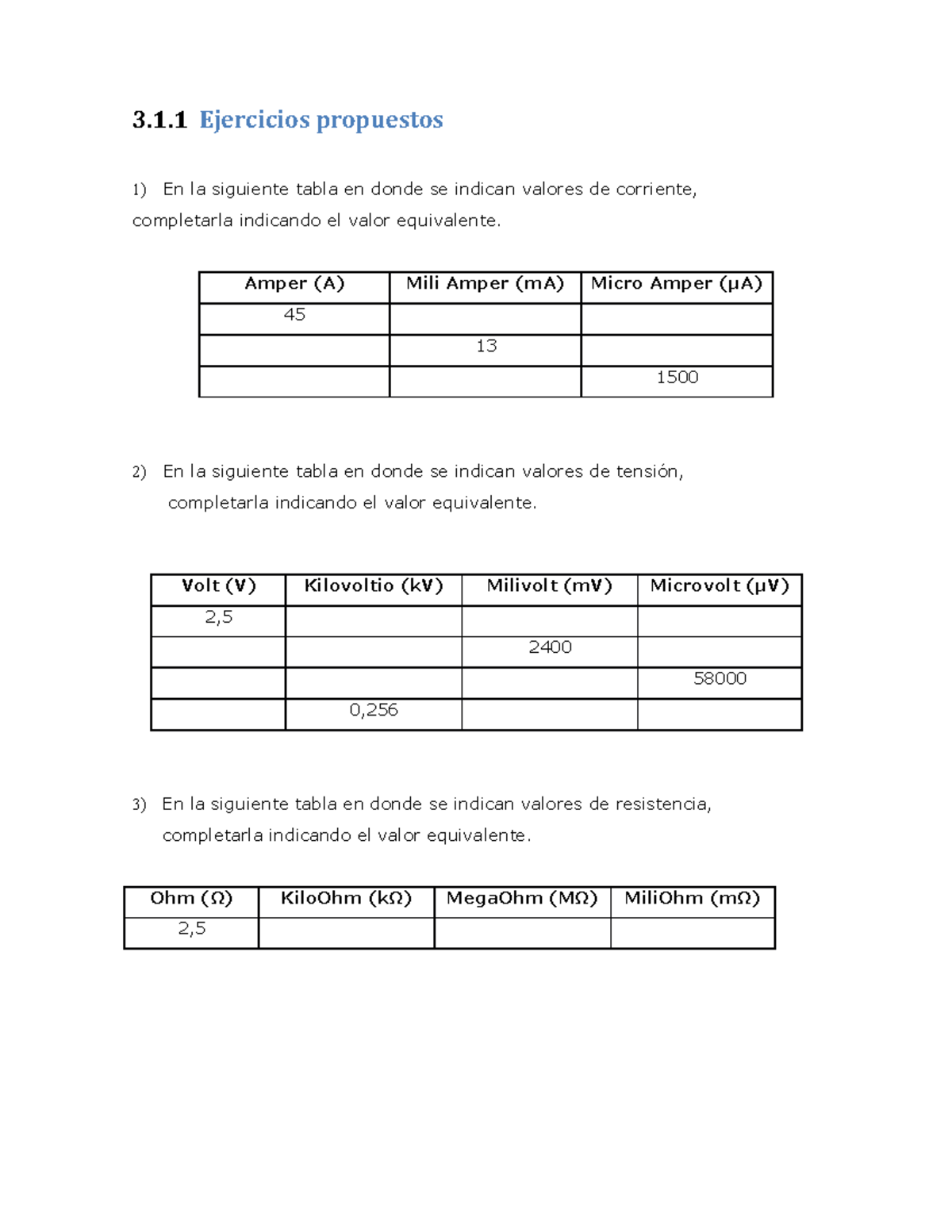 Ejercicios Propuestos - 3.1 Ejercicios Propuestos En La Siguiente Tabla ...