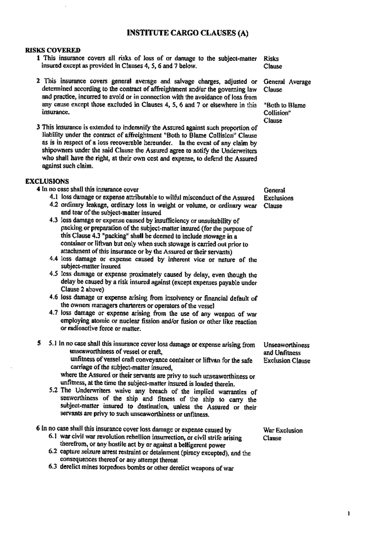 Institute Cargo Clauses A Studocu