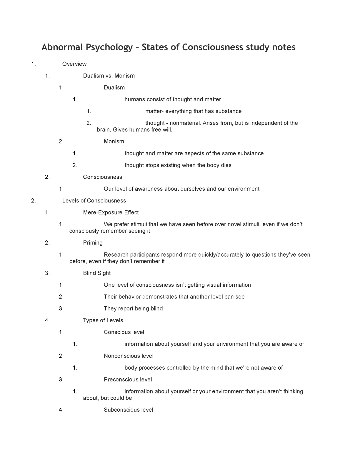 Abnormal Psychology - States Of Consciousness Study Notes - Abnormal ...