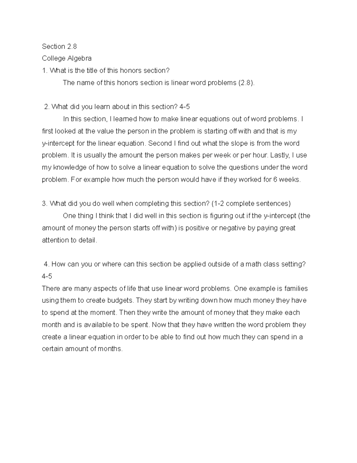 Chapter 2 College Algebra Assignment - Section 2. College Algebra What ...