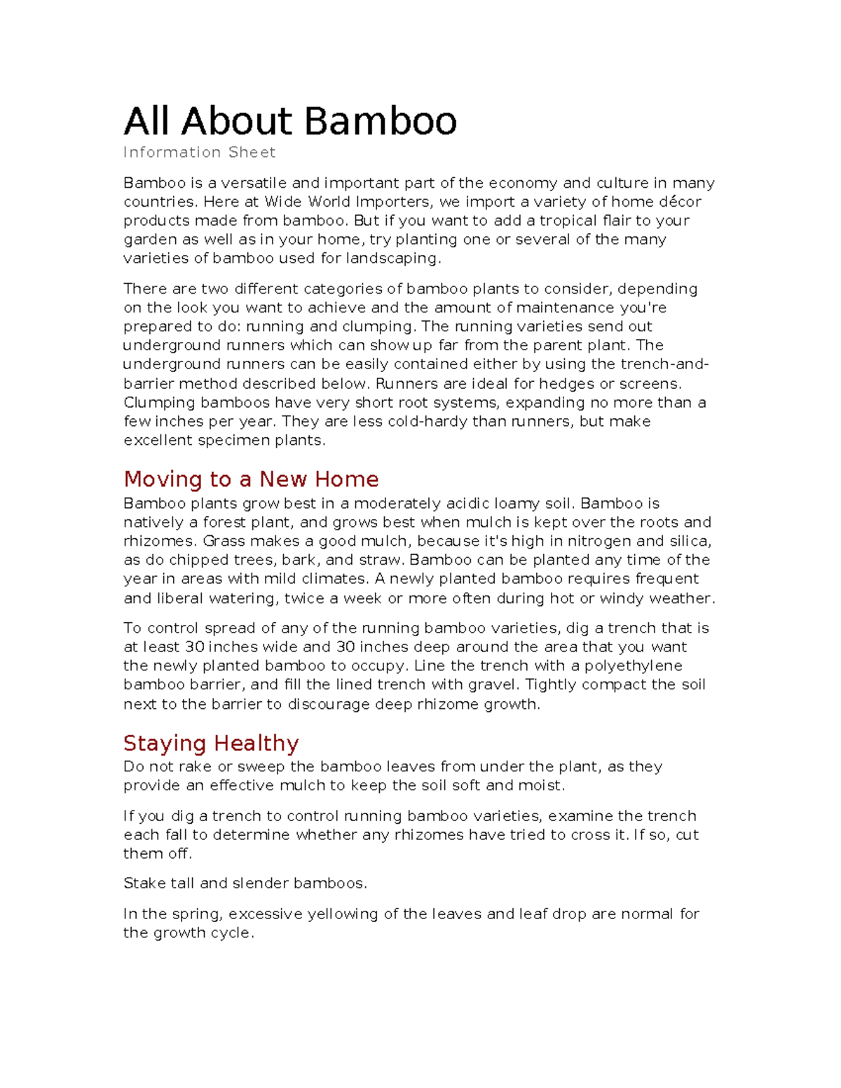 Word 1-4a - .. .. - All About Bamboo Information Sheet Bamboo is a ...