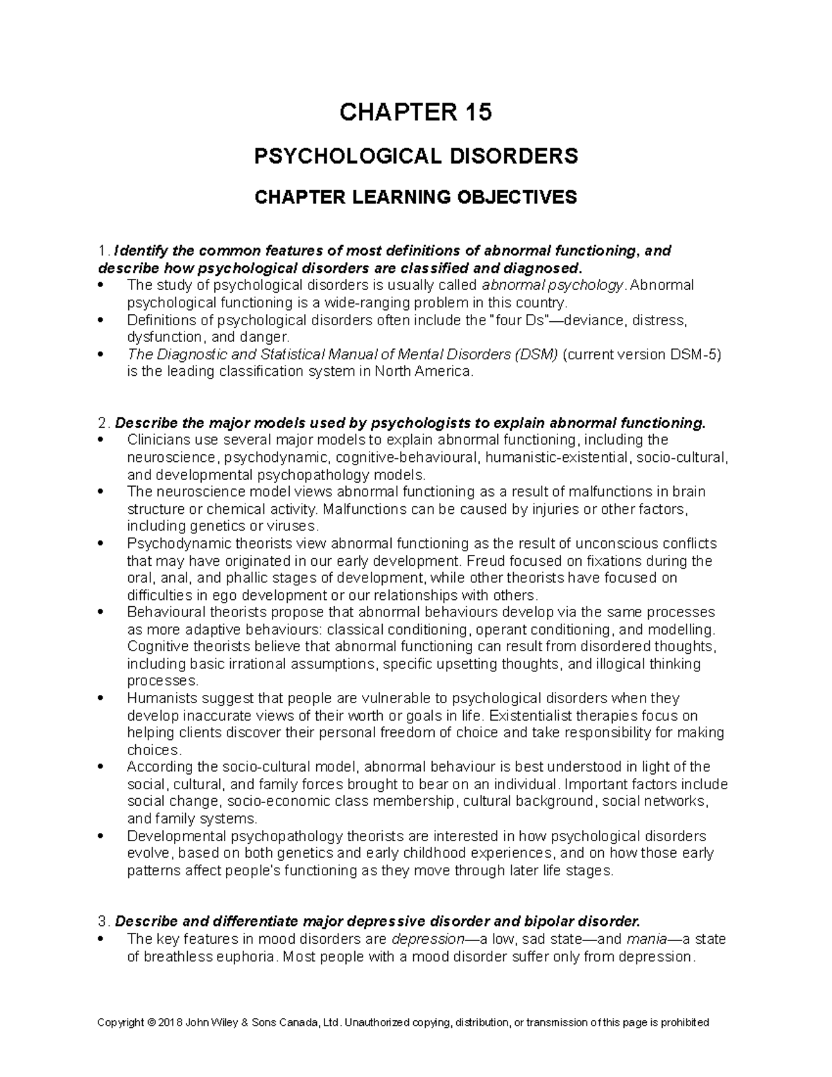Ch15 - PS101 Test Bank - CHAPTER 15 PSYCHOLOGICAL DISORDERS CHAPTER ...