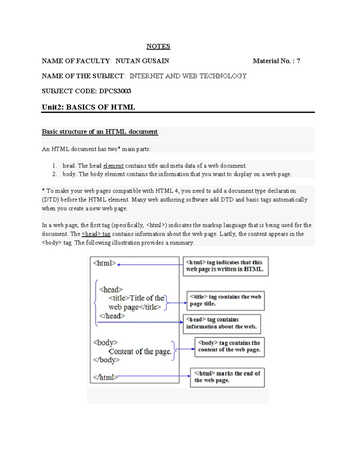 2.2 Structure of HTML - Lecture notes INTERNET & WEB TECHNOLODGY NOTES ...