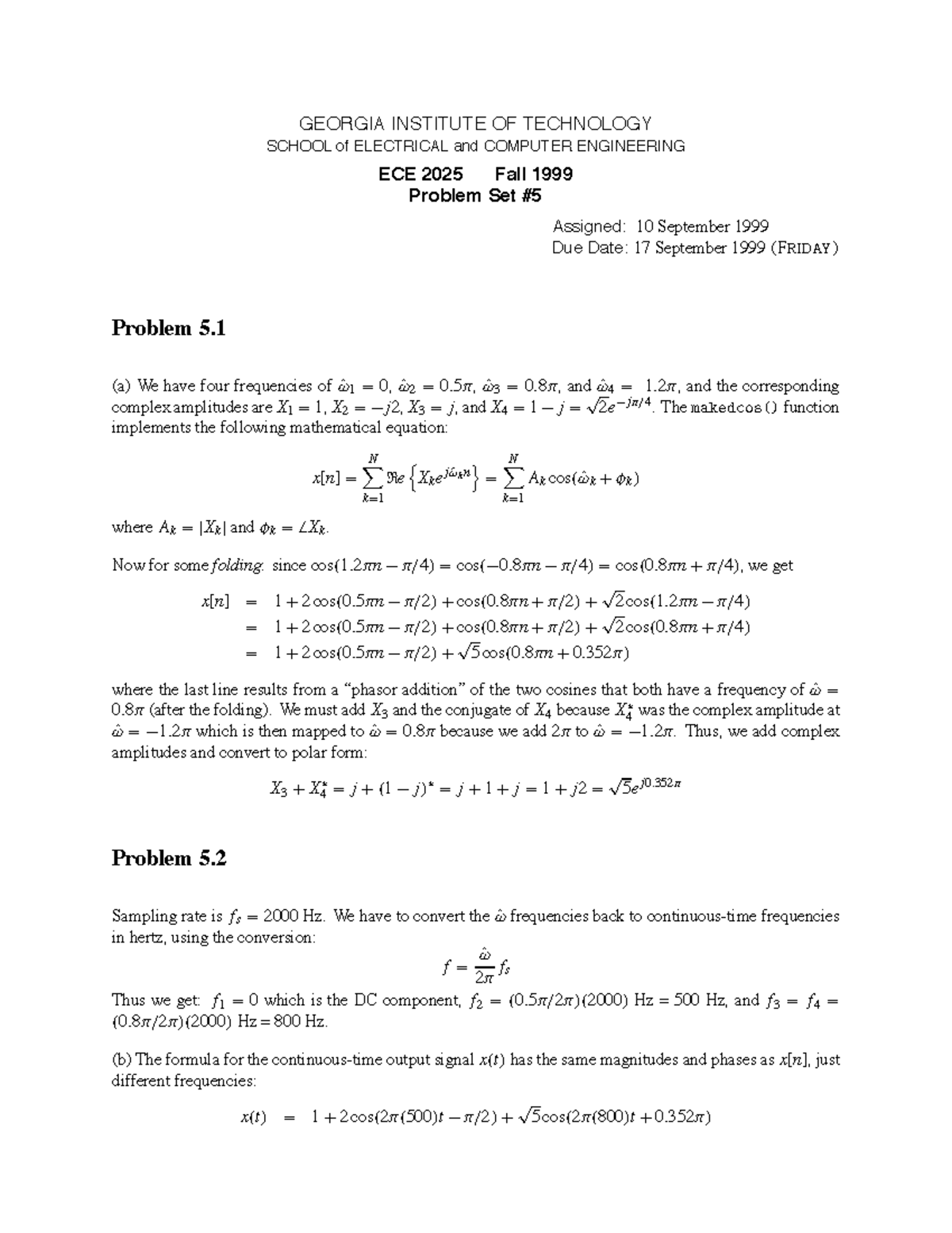 HW05 Soln - Homework Solutions - GEORGIA INSTITUTE OF TECHNOLOGY SCHOOL ...