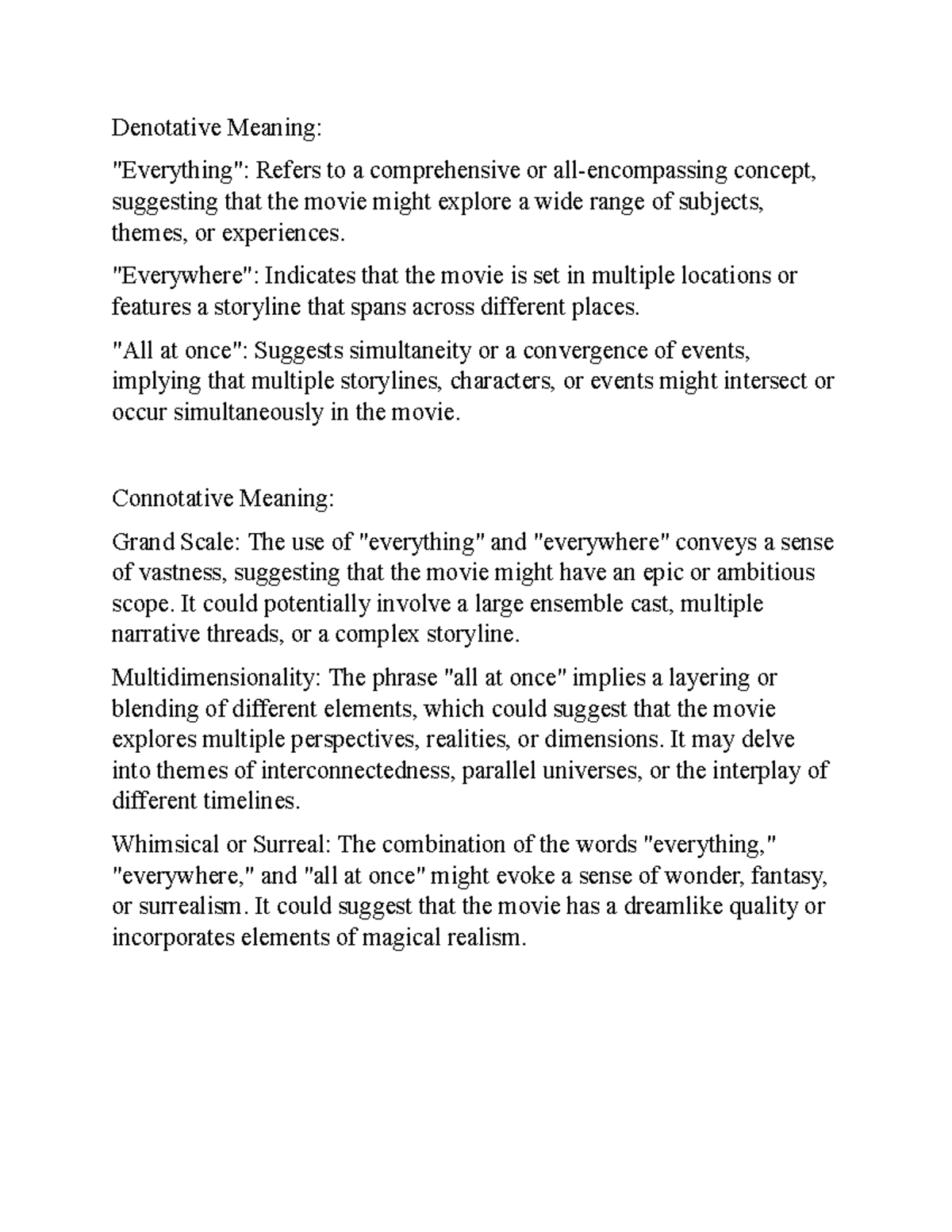 Denotative and Connotative meaning Denotative Meaning "Everything" Refers to a Studocu