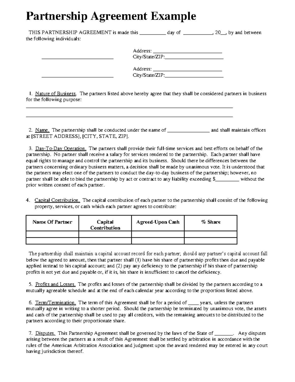 Example Partnership Agreement 2 - Partnership Agreement Example This 