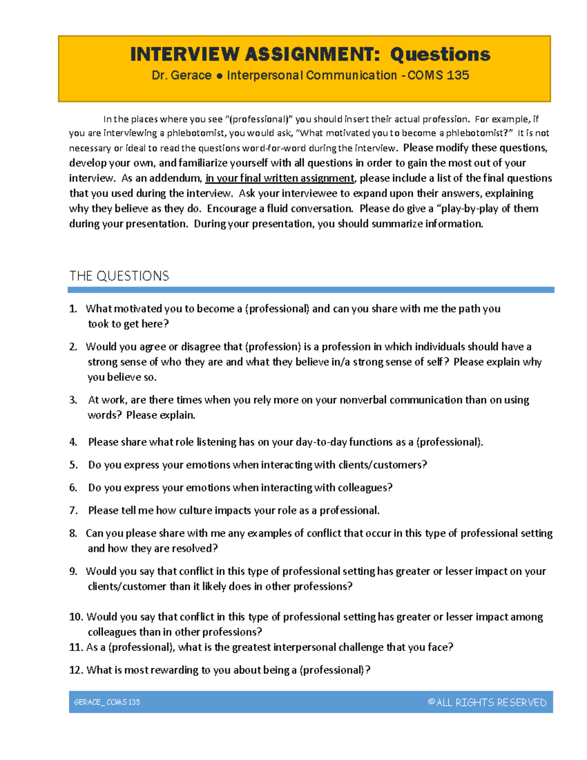 Gerace COMS 135 Interview Assignment Questions S2018 - GERACE_ COMS 135 ...