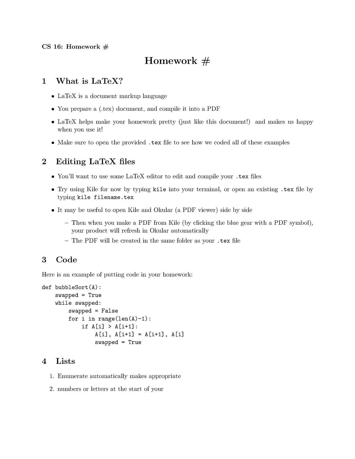 Latex Handout Homework solutions Homework 1 What is LaTeX? LaTeX is