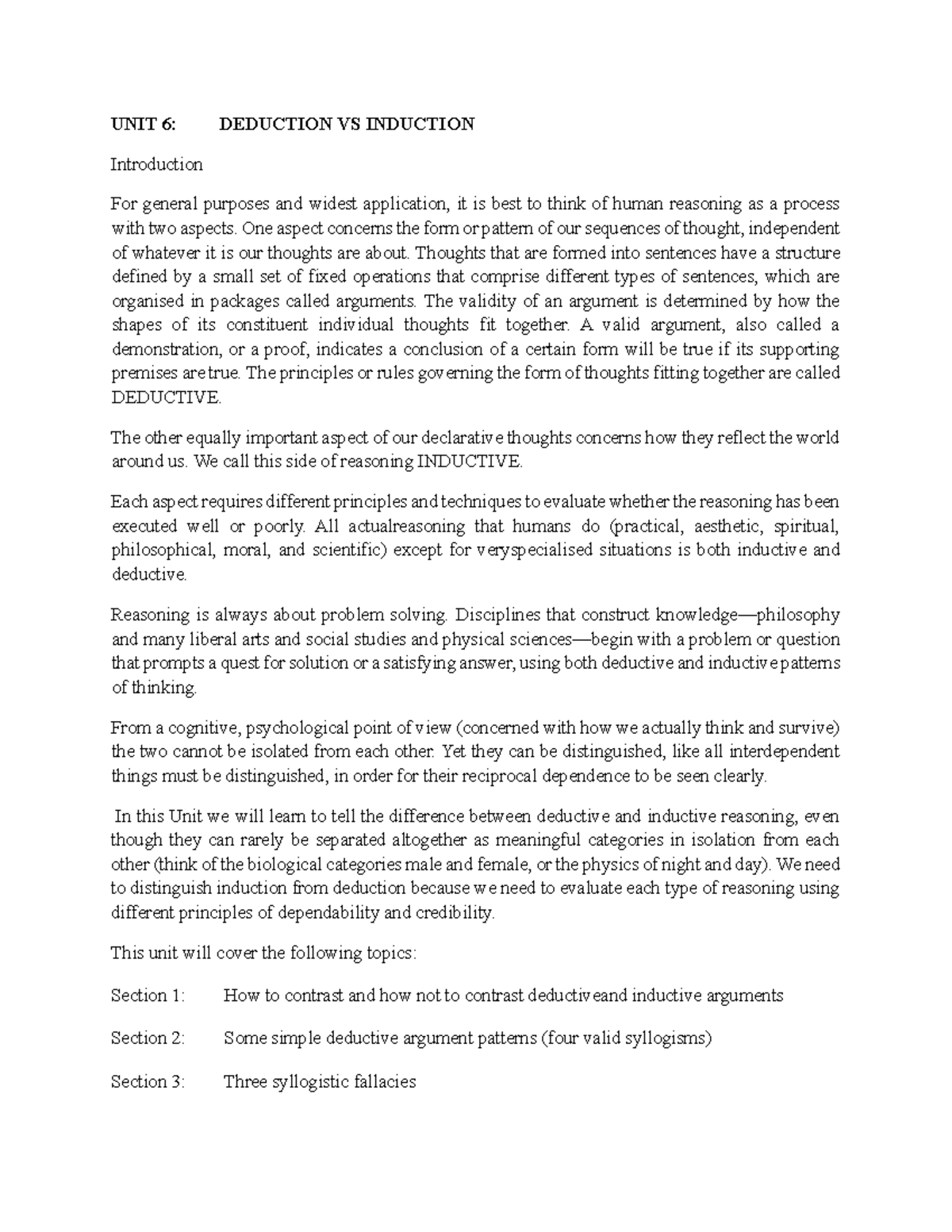 Textbook Unit 6 Ugrc150 Unit 6 Deduction Vs Induction Introduction