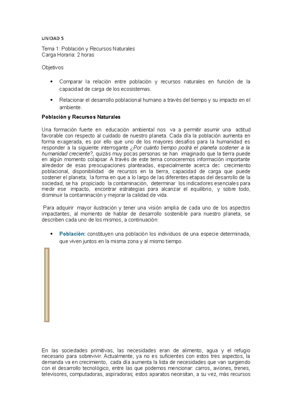 Ambieee tarea redacción UNIDAD 5 Tema 1 Población y Recursos