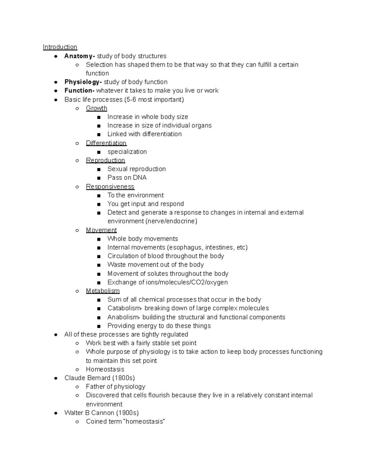 Biomed phys unit 1 Unit 1 Lecture Notes Introduction Anatomy study