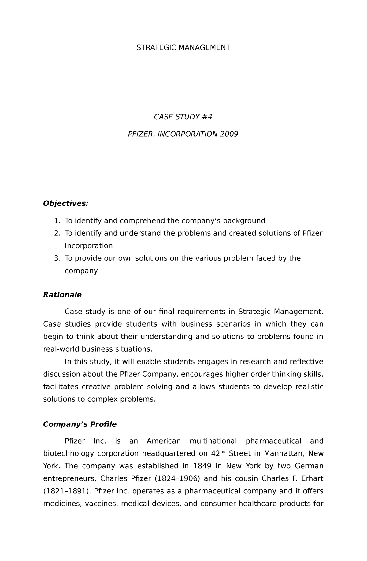 pfizer case study strategic management