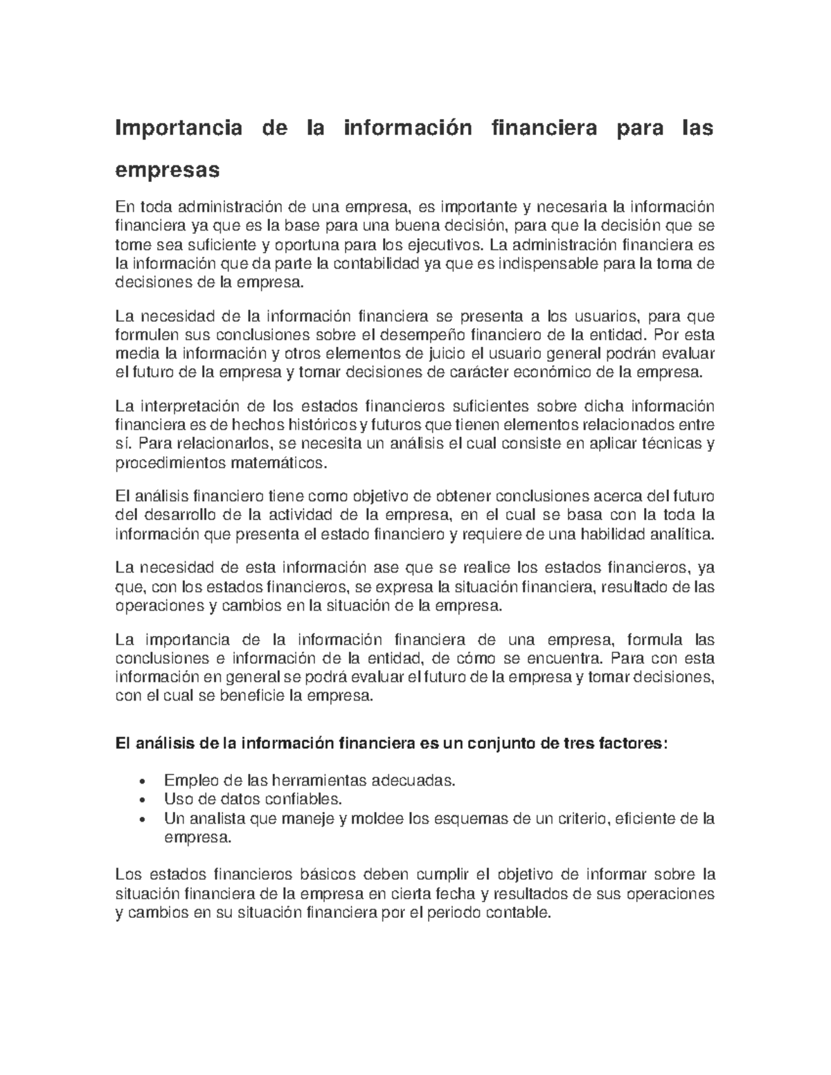 Importancia de la información financiera para las empresas ...