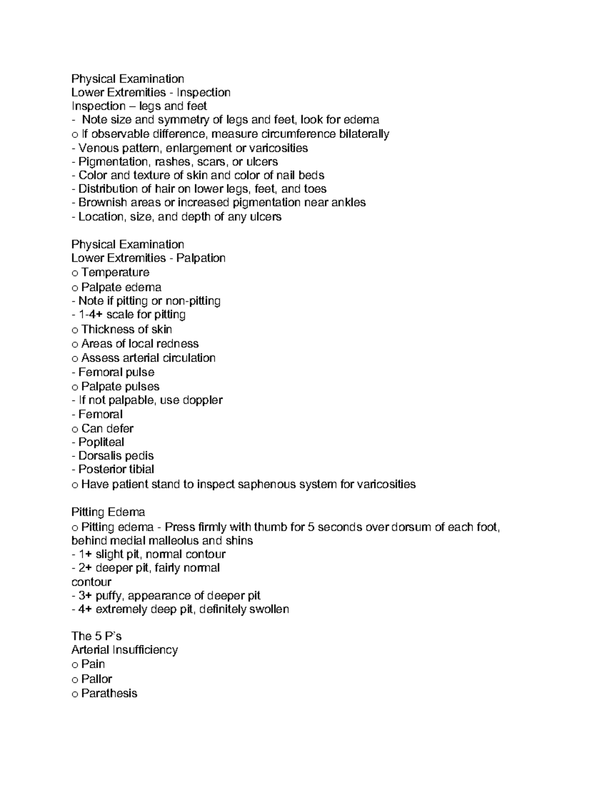 Health Assessment Exam 3 Notes - Physical Examination Lower Extremities ...