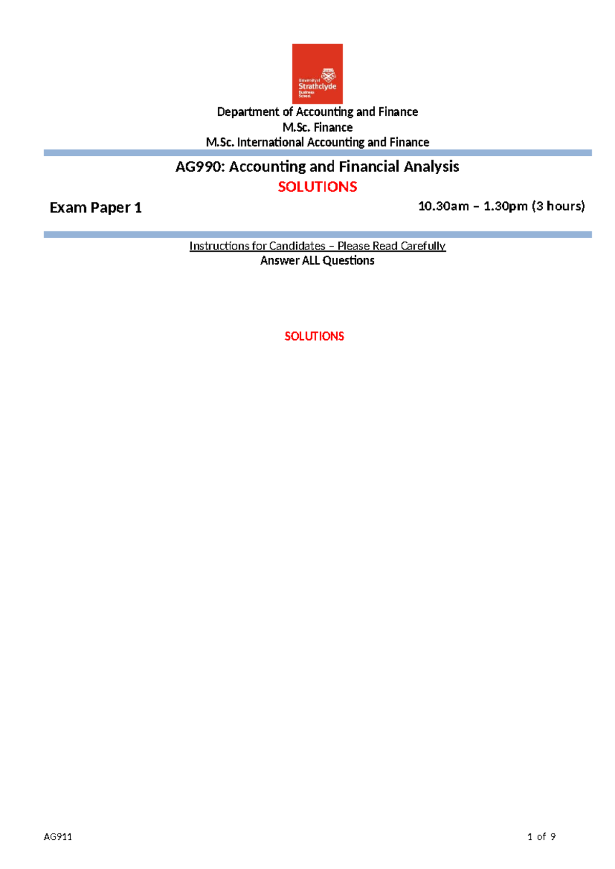 AFA Exam Paper 1 sols 2324 - Department of Accounting and Finance M ...