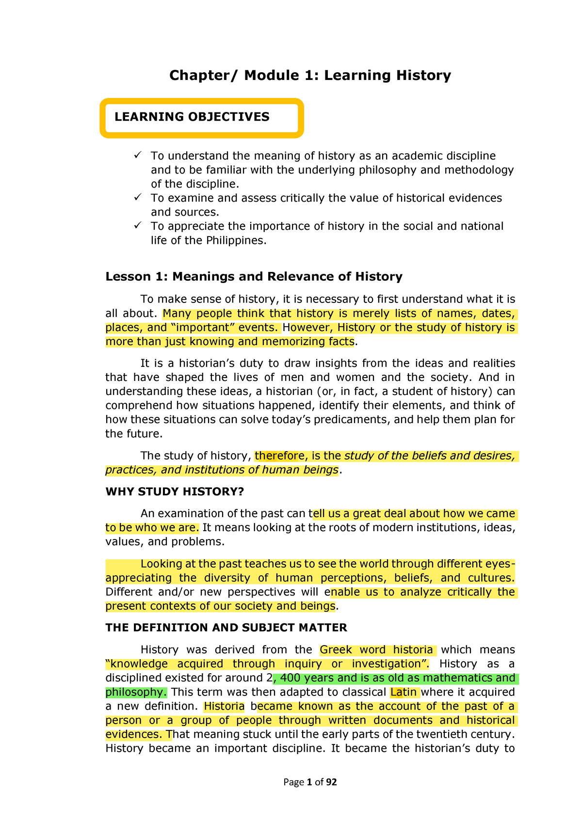 Hist 1 Readings In Philippine History Module Pdf - Chapter/ Module 1 ...