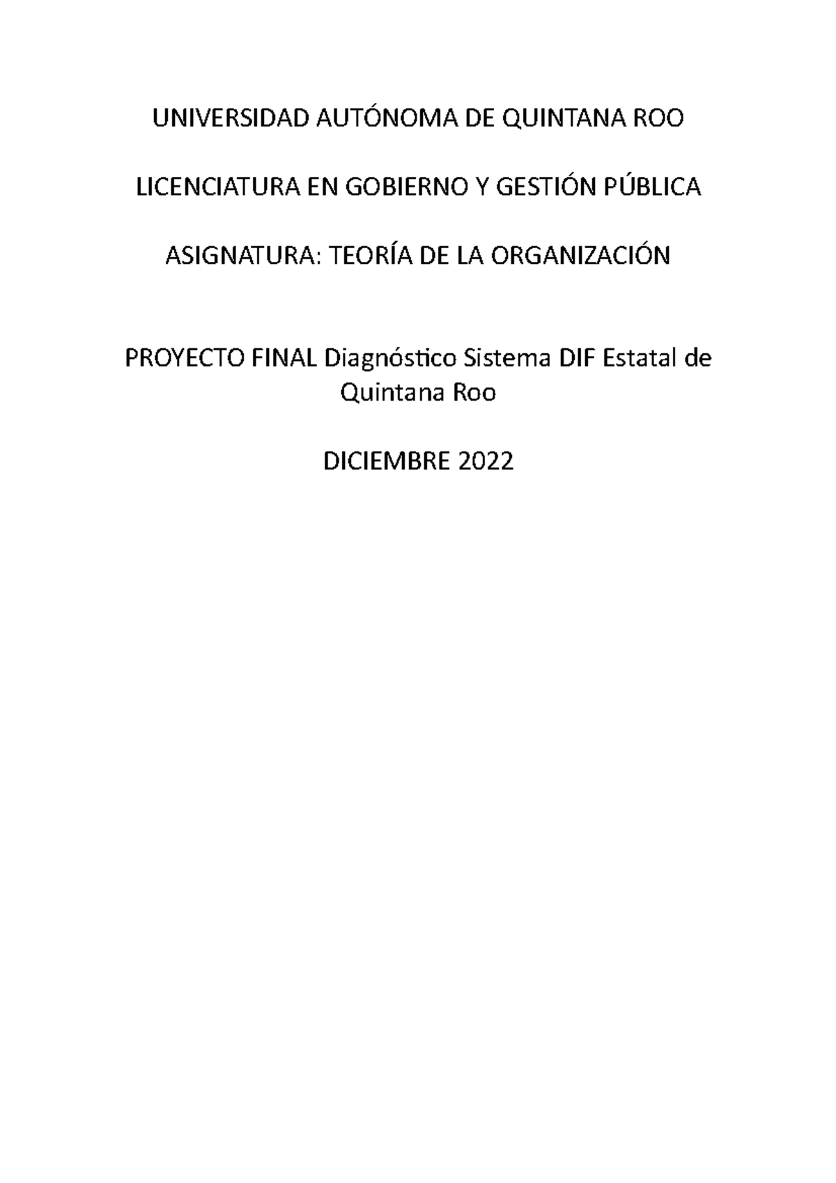 Proyecto Final Diagnóstico Sistema DIF Estatal de Quintana Roo ...