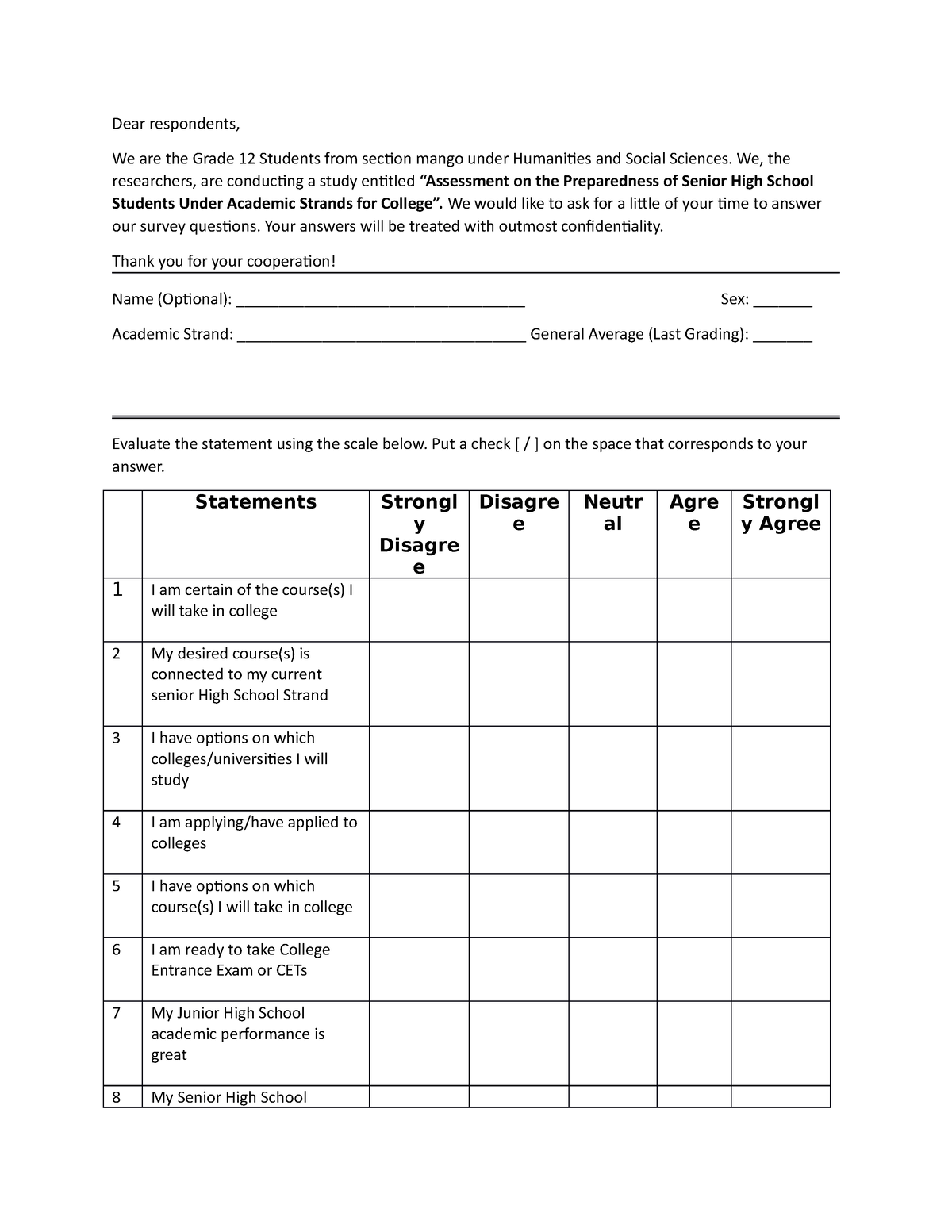 Survey-Questionnaire-Mango - Dear respondents, We are the Grade 12 ...