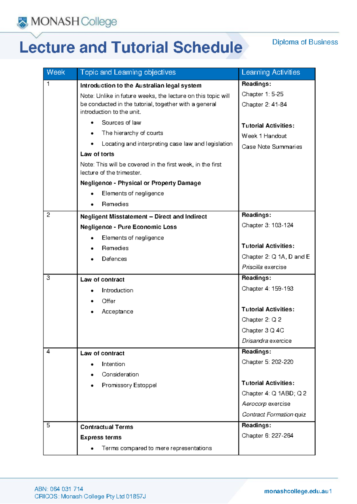 MCD2070 Lecture And Tutorial Schedule Tri 2 2017 - Warning: TT ...