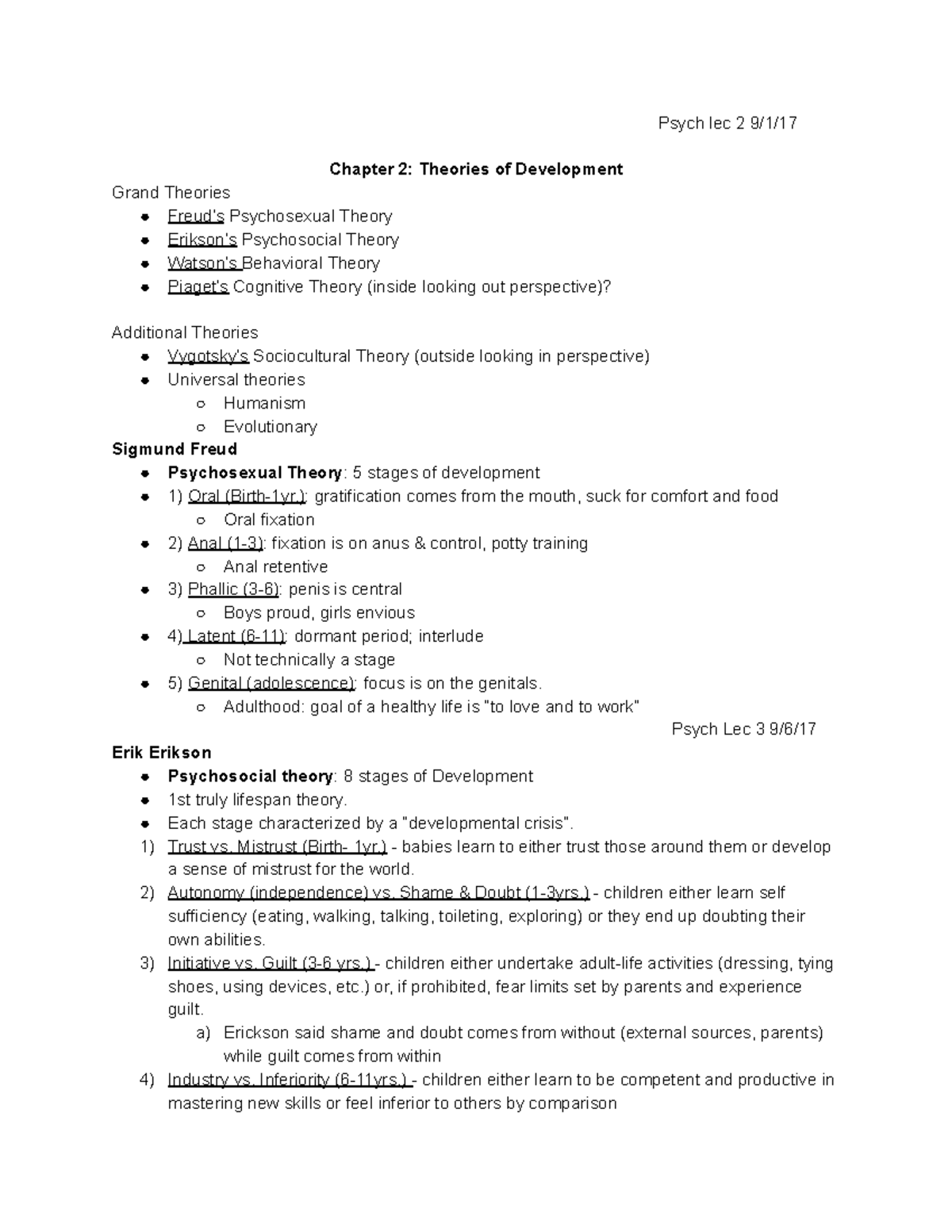 Copy of Lectures 2 3 and 4 - Psych lec 2 9/1/ Chapter 2: Theories of ...