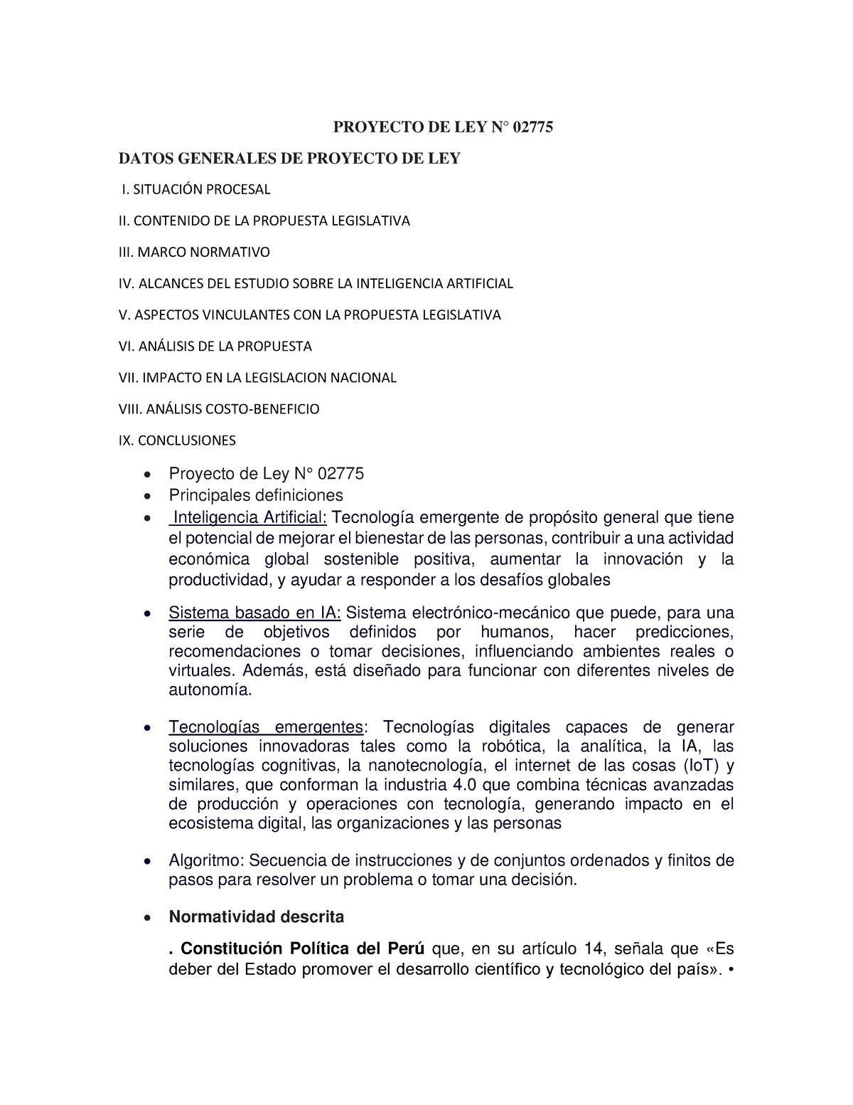 Proyecto DE LEY DE Inteligencia Artificial - PROYECTO DE LEY N° 02775 ...