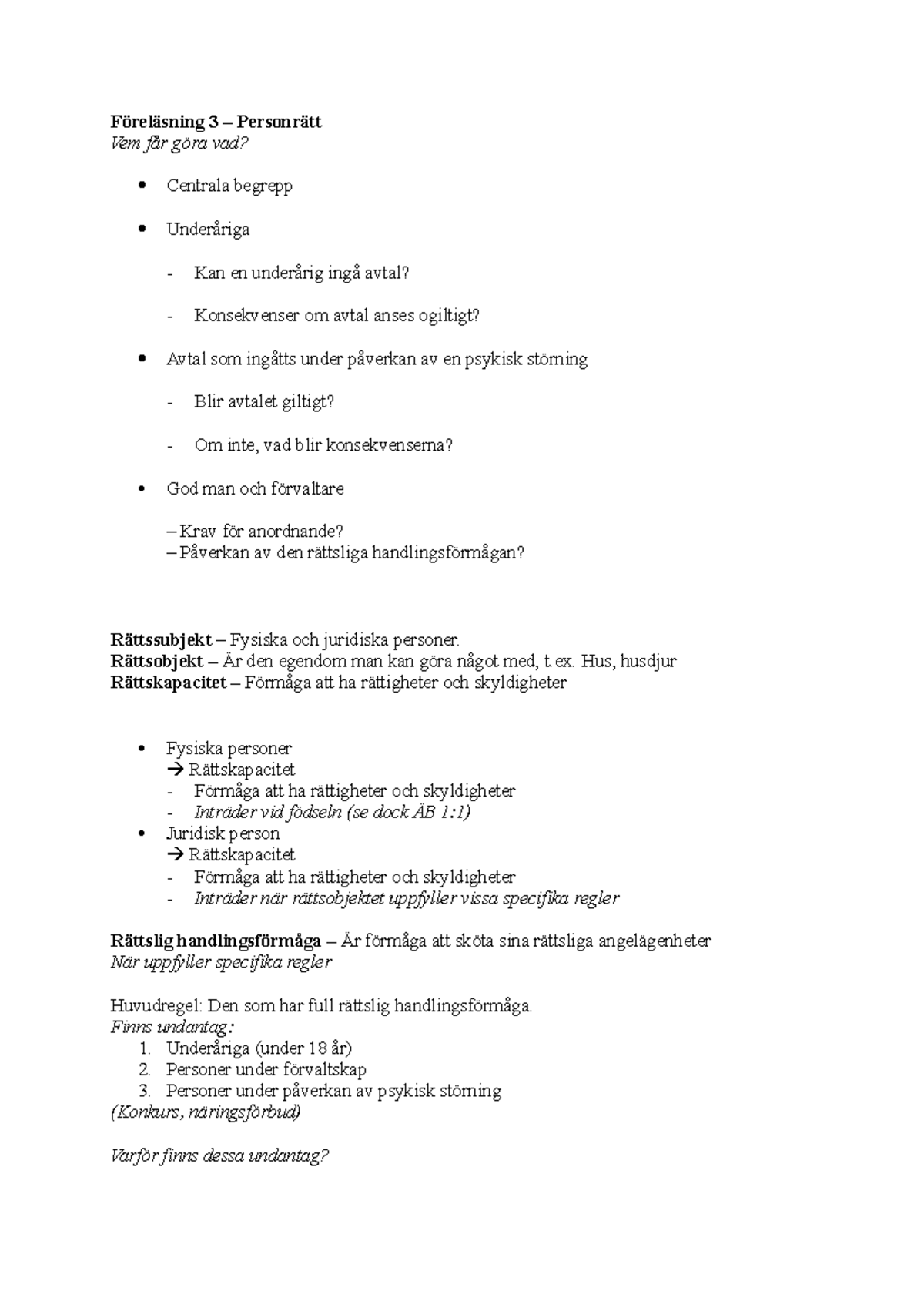 Personrätt - föreläsningsanteckningar 3 - Föreläsning 3 
