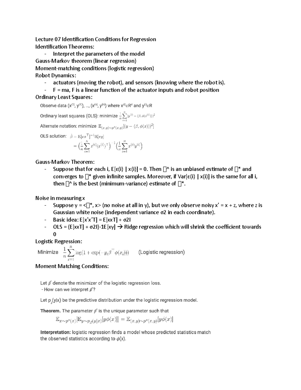 Lecture 07 Identification Conditions For Regression Studocu