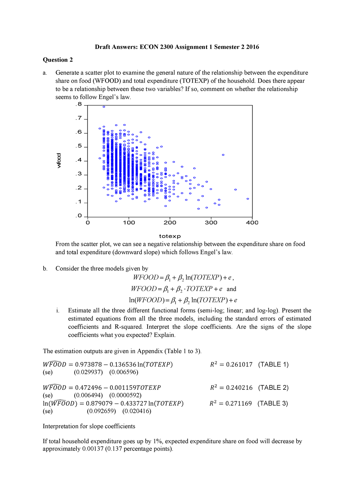 Introductory Econometrics Solutions For Question 2 - Draft Answers ...