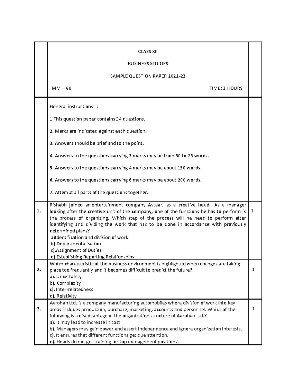 Business Studies-SQP - Practice materials - CLASS XII BUSINESS STUDIES ...