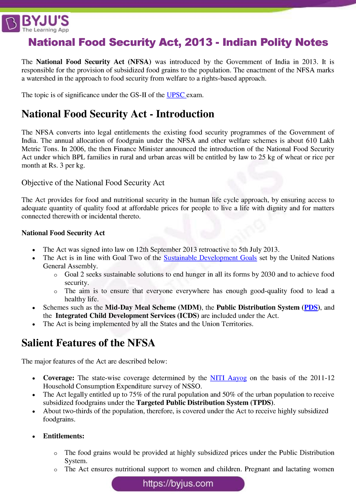 National Food Security Act It is responsible for the provision of