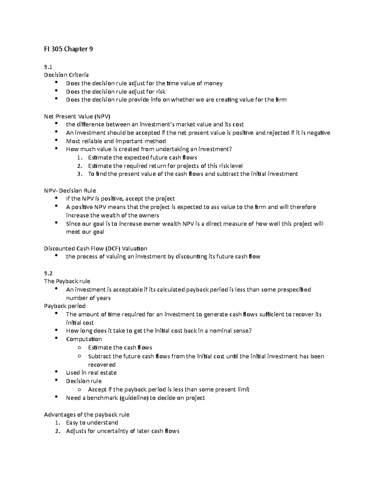 FI 305 Chapter 9: Capital Budgeting - FI 305 Chapter 9 9. Decision ...