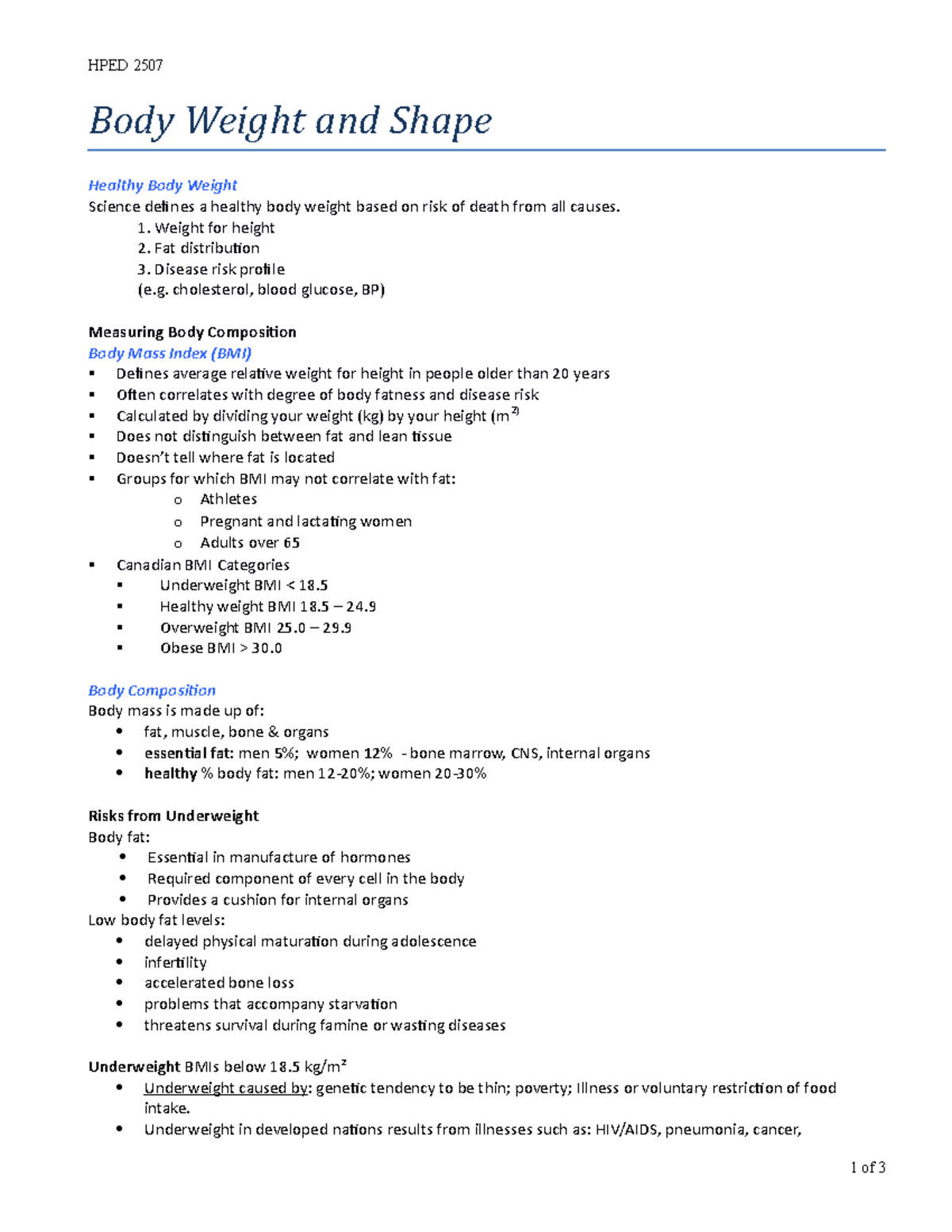 Body Weight and Shape - HPED 2507 Body Weight and Shape Healthy Body ...