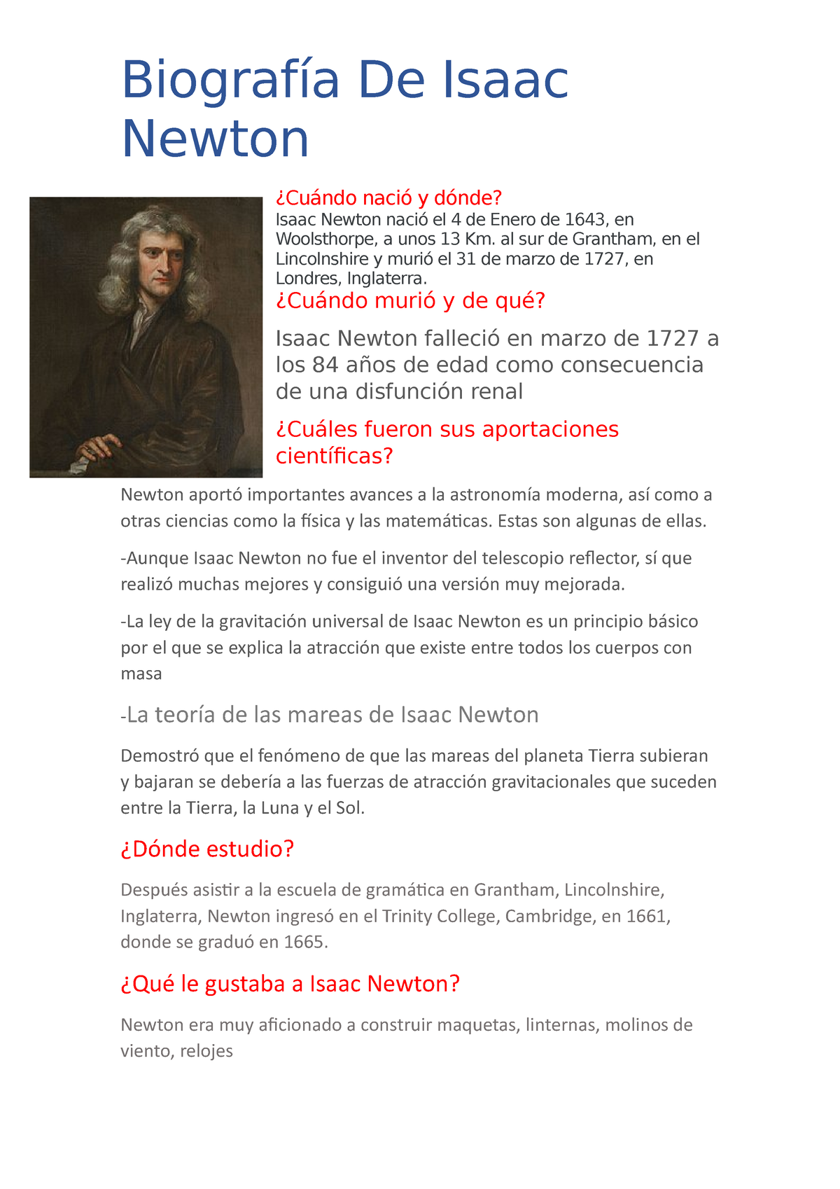 Biografia de Isaac Newton - Biografía De Isaac Newton ¿Cuándo nació y ...