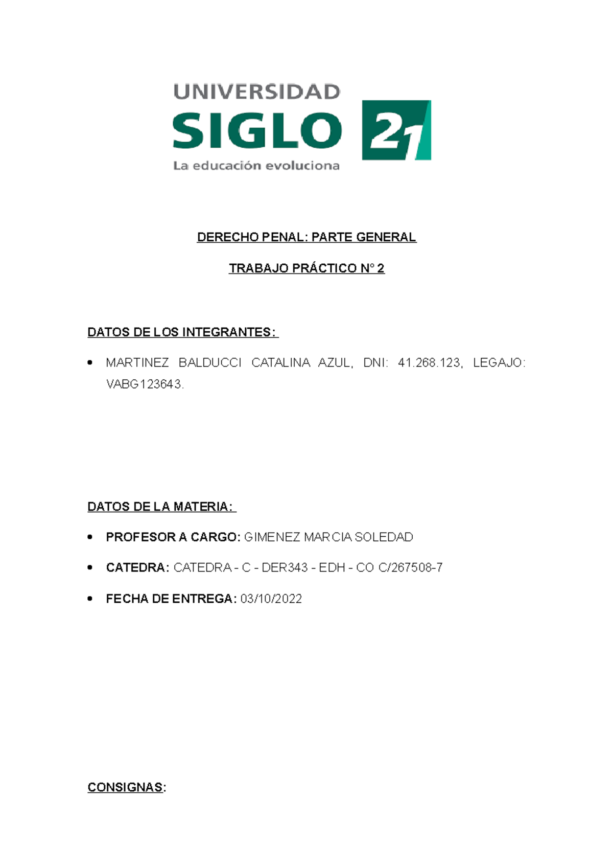 Derecho Penal Tp Derecho Penal Parte General Trabajo Pr Ctico N