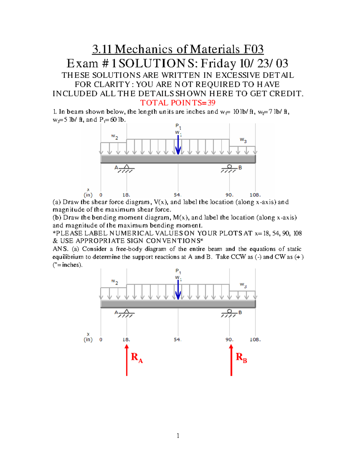 Solids of Mechanics Exam 2 - 3 Mechanics of Materials F03 Exam #1 ...