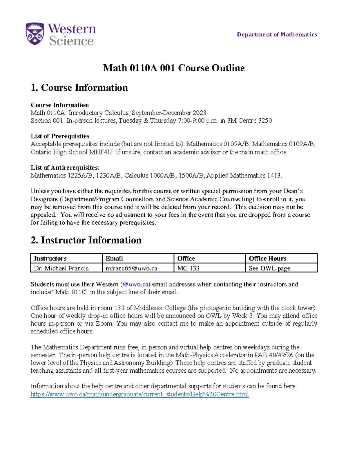 Math+0110A+2023 - Course outline - Department of Mathematics Math 0110A ...