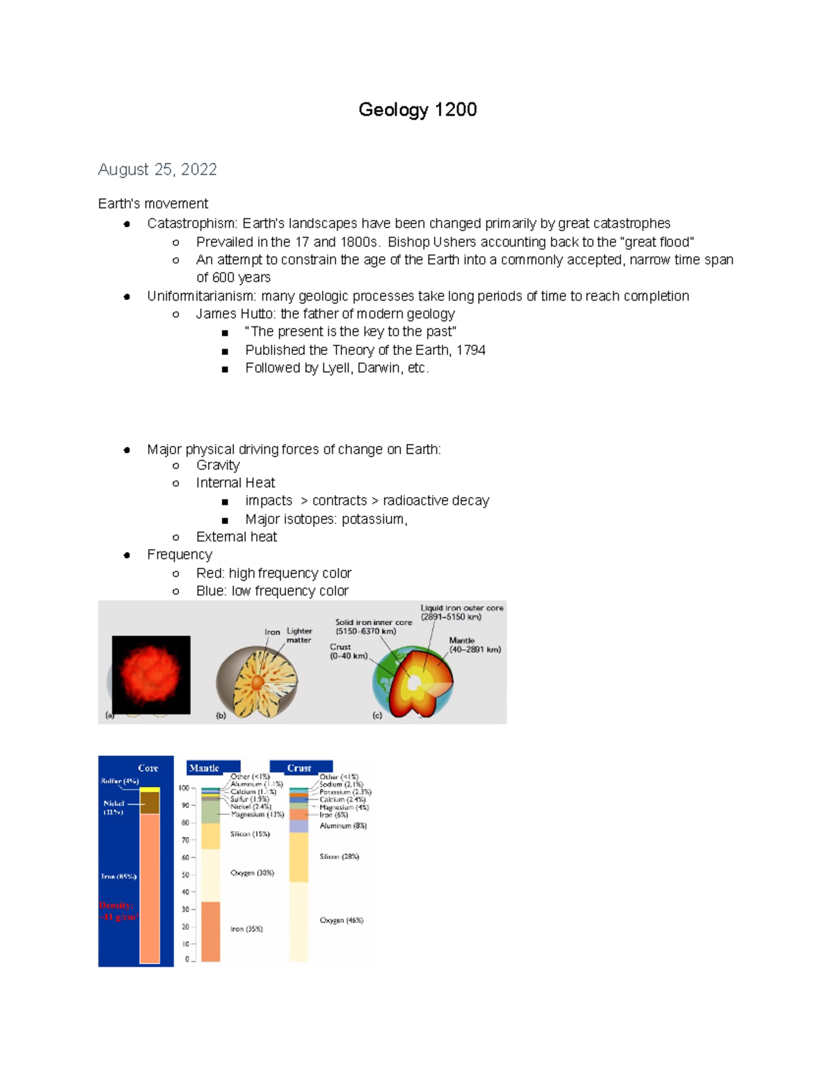 Geology 1200-2 - Lecture notes - Geology 1200 August 25, 2022 Earth’s ...